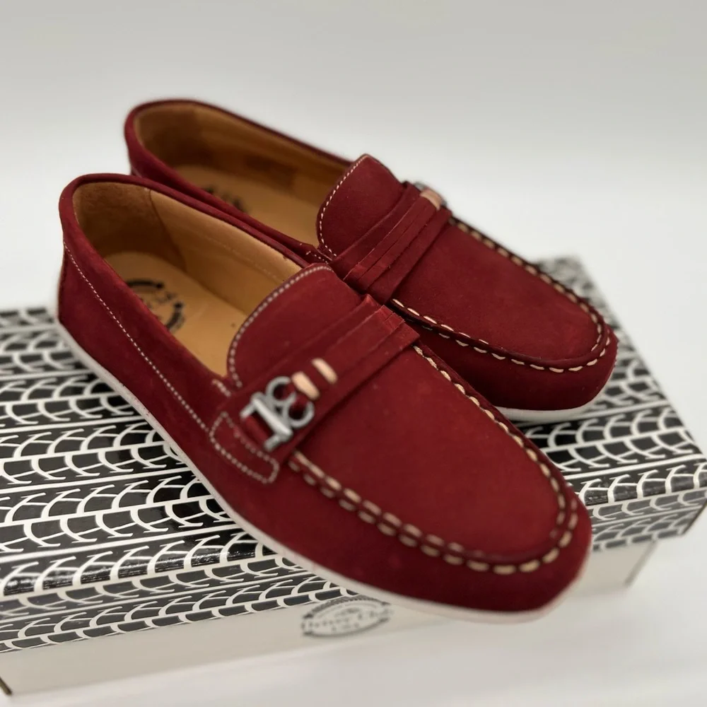 Driver Club USA Unisex-Child Boys/Girls Leather Driving Loafer Sz 13 dark red
